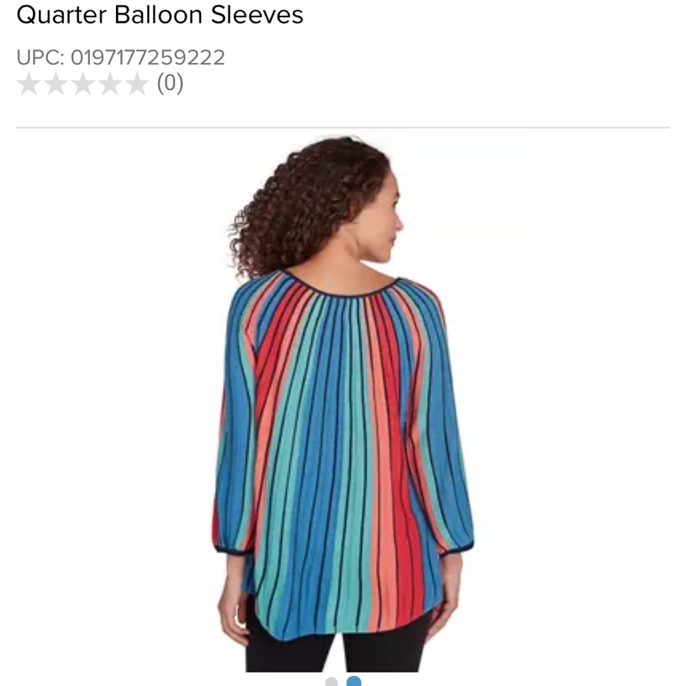 Ruby Rd. Blue and Pink Puff Sleeve Asymmetrical Blouse - Picture 2 of 3